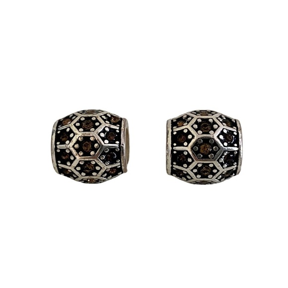 BRIGHTON Onyx Tiles (2) Beads Spacers Silver Plated w/ Crystals - Picture 1 of 4